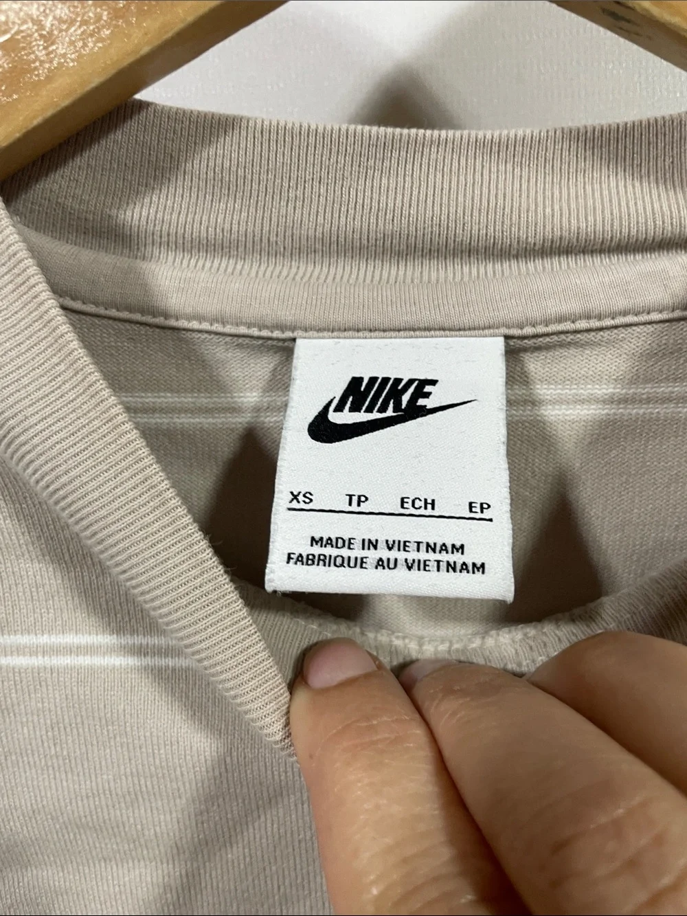 Nike Taupe and White Striped Cropped Crewneck